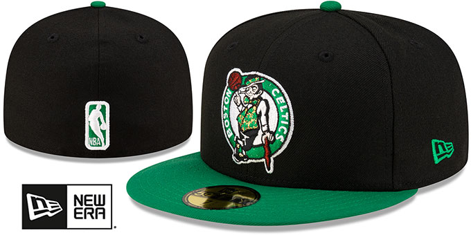 Celtics '2T TEAM-BASIC' Black-Green Fitted Hat by New Era : pictured without stickers that these products are shipped with