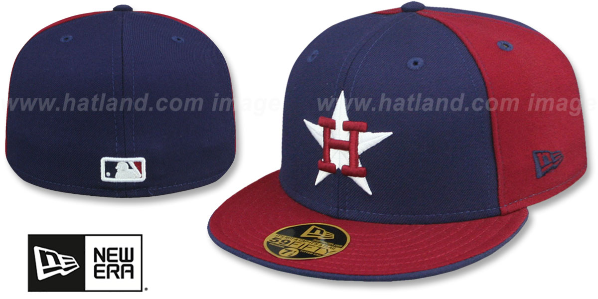 Houston Astros COOPERSTOWN PINWHEEL Navy-Burgundy Fitted Hat