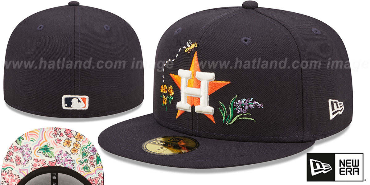 Houston Astros FLORAL WATERCOLORS Navy Fitted Hat by New Era
