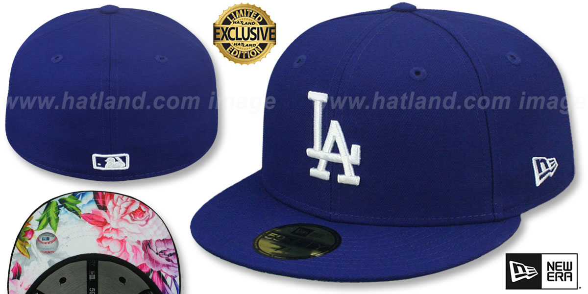 Los Angeles Dodgers WHITE FLORALBOTTOM Royal Fitted Hat