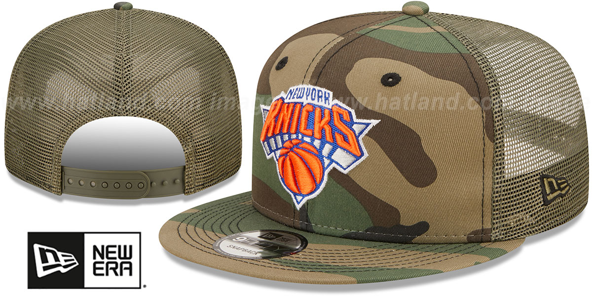 New York Knicks ARMY CAMO TRUCKER Hat by New Era