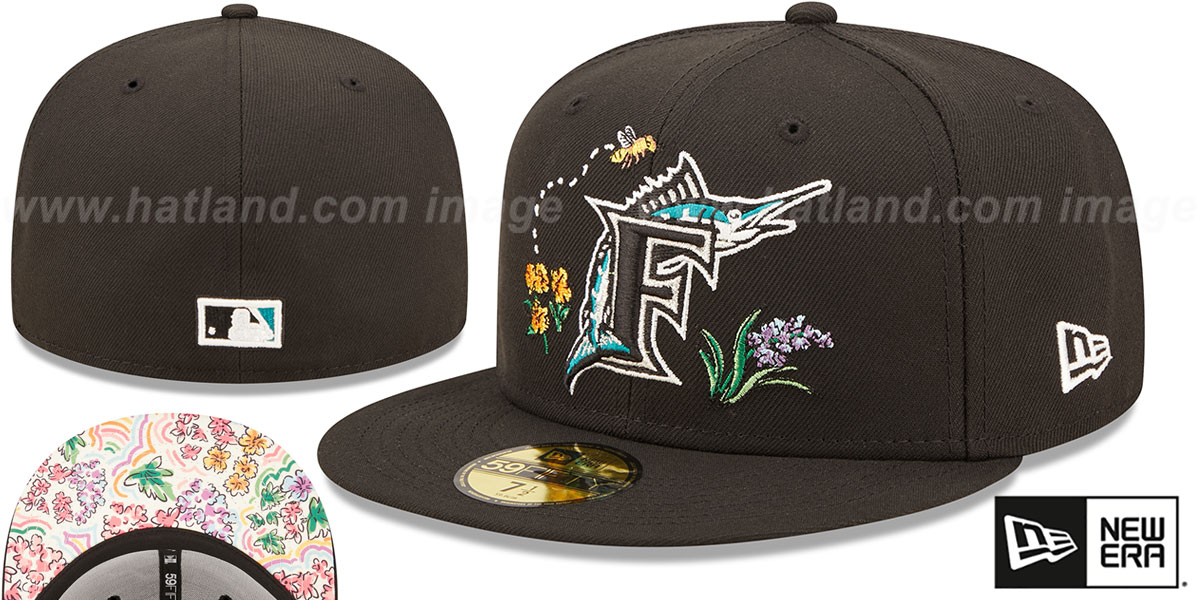 Florida Marlins COOP FLORAL WATERCOLORS Black Fitted Hat