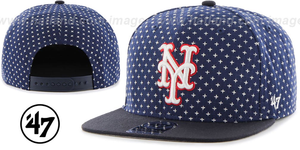 New York Mets CROSSBREED SNAPBACK Navy Hat by Twins 47 Brand