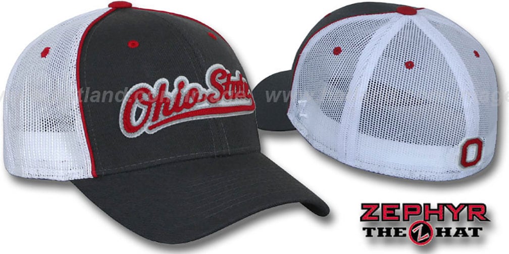 State Script Hats Ohio State SCRIPT-MESH Fitted Hat by Zephyr - grey-white