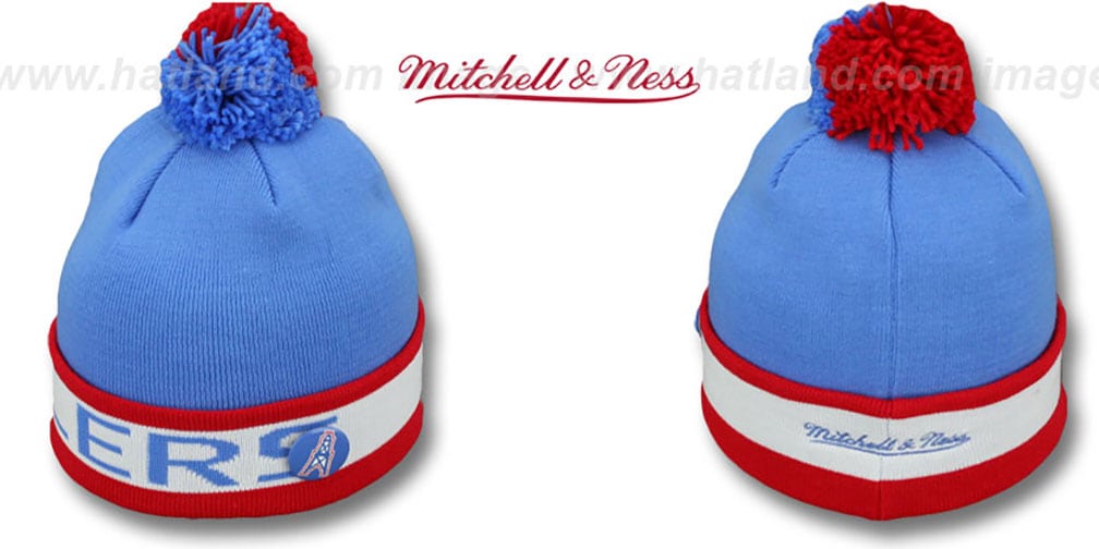Houston Oilers THEBUTTON Knit Beanie Hat by Michell and Ness