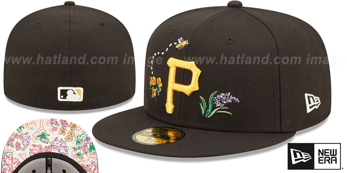 Pittsburgh Pirates FLORAL WATERCOLORS Black Fitted Hat