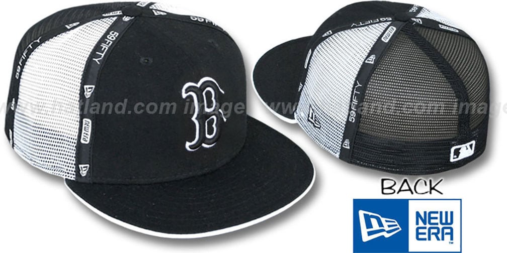 Red Sox REVERSE TAPE PW MESHBACK BlackWhite Fitted Hat