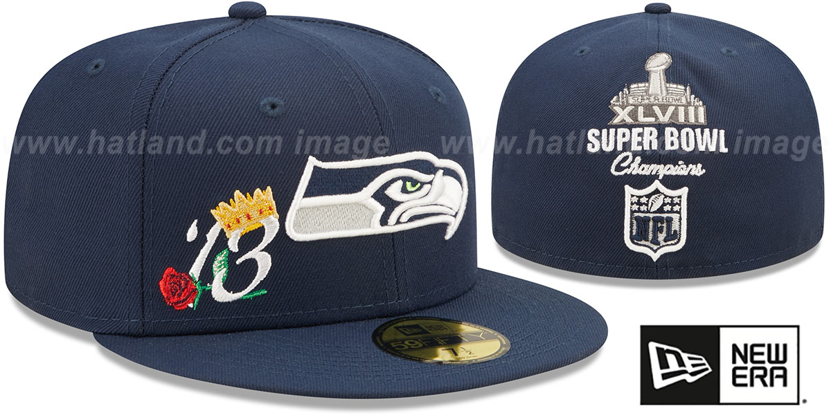 Seattle Seahawks CROWN CHAMPS Navy Fitted Hat by New Era