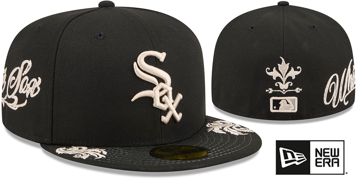 Side Script Hat Chicago White Sox SIDE SCRIPT WORDMARK Black Fitted Hat