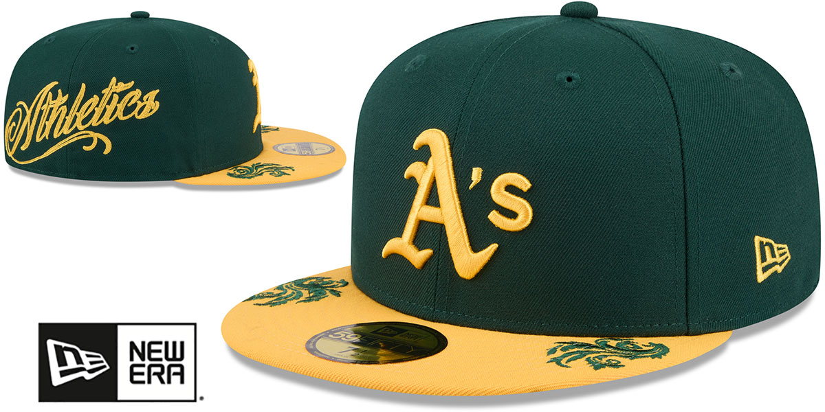 Side Script Hat Oakland Athletics SIDE SCRIPT WORDMARK Green-Gold Fitted Hat