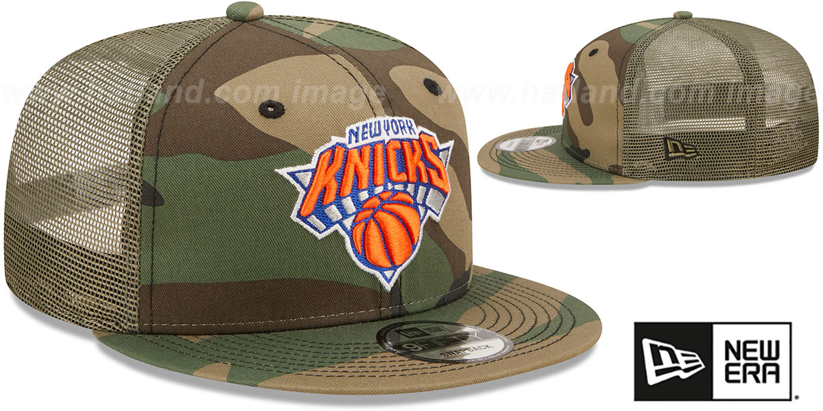 New York Knicks ARMY CAMO TRUCKER Hat by New Era