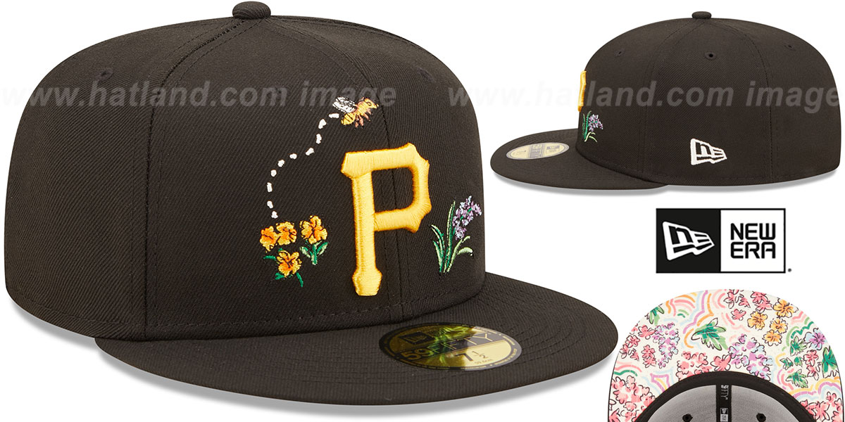 Pittsburgh Pirates FLORAL WATERCOLORS Black Fitted Hat
