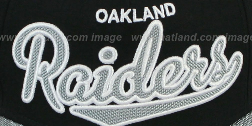 Oakland Raiders BALLISTIC SCRIPT A-FRAME STRAPBACK Black-Grey Hat