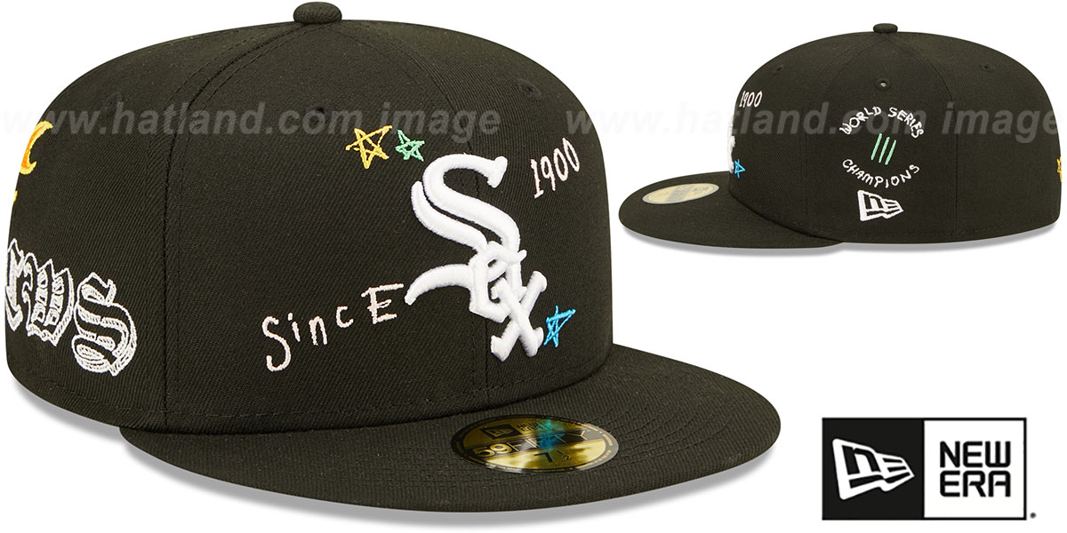 Chicago White Sox ALLOVER SCRIBBLE Black Fitted Hat
