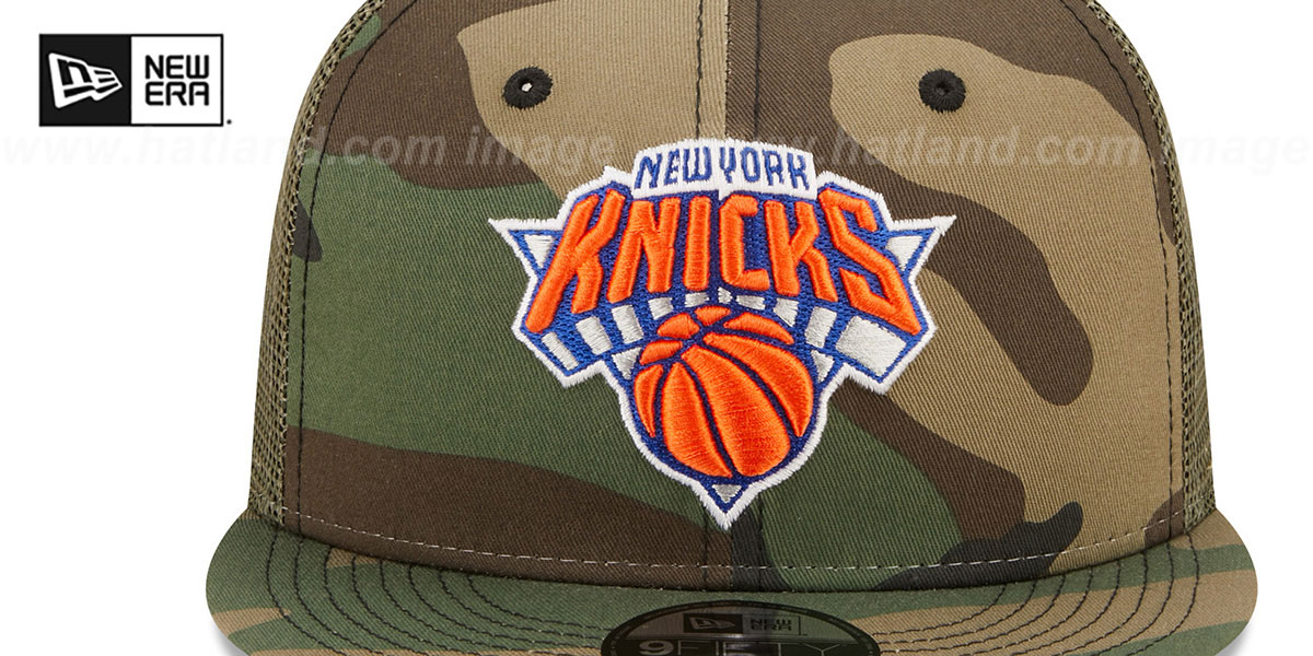 New York Knicks ARMY CAMO TRUCKER Hat by New Era
