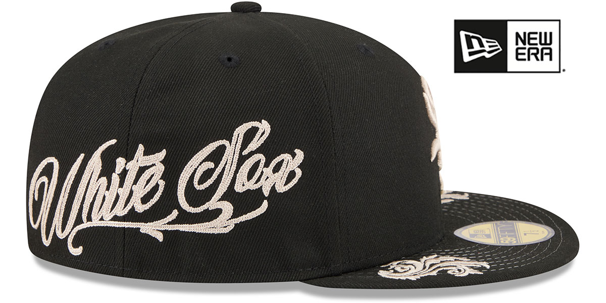 Side Script Hat Chicago White Sox SIDE SCRIPT WORDMARK Black Fitted Hat