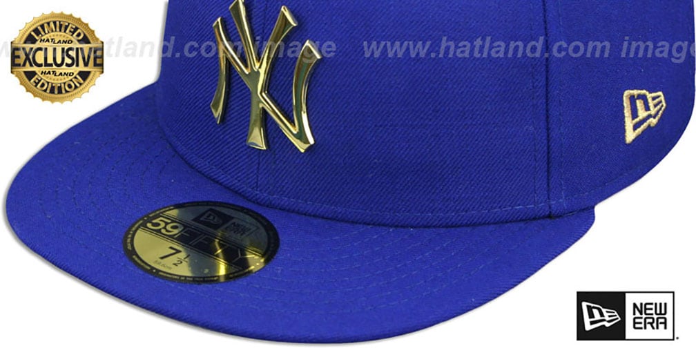 New York Yankees GOLD METALBADGE Royal Fitted Hat