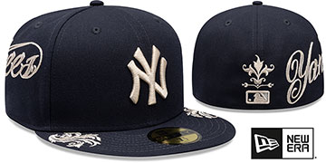 Yankees SIDE SCRIPT WORDMARK Navy Fitted Hat by New Era