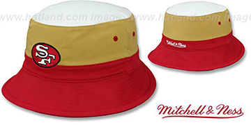 49ers COLOR-BLOCK BUCKET White-Gold-Red Hat by Mitchell and Ness