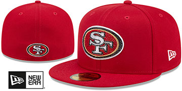 49ers RHINESTONE LOGO Red Fitted Hat by New Era