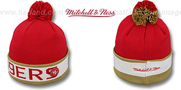 49ers THE-BUTTON Knit Beanie Hat by Michell and Ness
