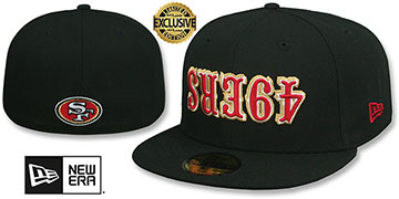 49ers UPSIDE DOWN WORDMARK Black Fitted Hat by New Era
