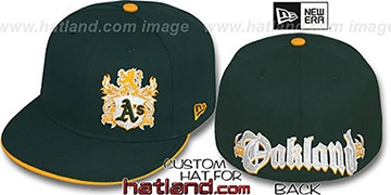 Athletics OLD ENGLISH SOUTHPAW Green-Gold Fitted Hat by New Era