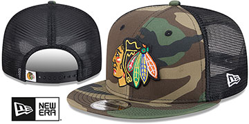 Blackhawks ARMY CAMO TRUCKER Woodland-Black Hat by New Era