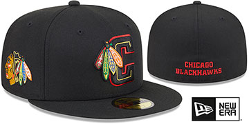 Blackhawks DECEPTOR Black Fitted Hat by New Era