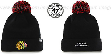 Blackhawks POMPOM CUFF Black Knit Beanie Hat by Twins 47 Brand