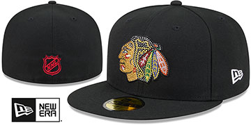 Blackhawks RHINESTONE LOGO Black Fitted Hat by New Era