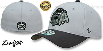 Blackhawks SHOOTOUT Grey-Charcoal Fitted Hat by Zephyr