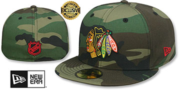 Blackhawks 'TEAM-BASIC' Army Camo-White Fitted Hat by New Era