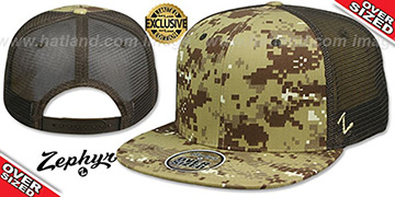 Blank 'OVER-SIZED DIGICAMO MESH-BACK SNAPBACK' Desert-Brown Hat by Zephyr