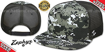 Blank OVER-SIZED DIGICAMO MESH-BACK SNAPBACK Grey-Charcoal Hat by Zephyr