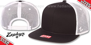Blank OVER-SIZED MESH-BACK SNAPBACK Black-White Hat by Zephyr