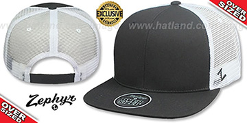 Blank OVER-SIZED MESH-BACK SNAPBACK Charcoal-White Hat by Zephyr