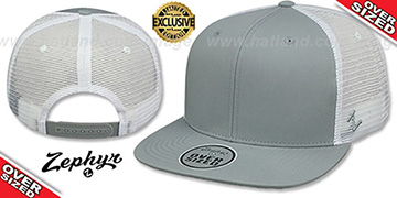 Blank OVER-SIZED MESH-BACK SNAPBACK Grey-White Hat by Zephyr