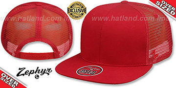 Blank OVER-SIZED MESH-BACK SNAPBACK Red-Red Hat by Zephyr