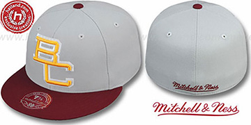 Boston College 2T XL-LOGO Grey-Burgundy Fitted Hat by Mitchell and Ness