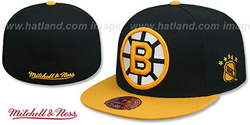Bruins 2T XL-LOGO Black-Gold Fitted Hat by Mitchell and Ness