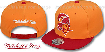 Buccaneers 2T XL-LOGO SNAPBACK Orange-Red Adjustable Hat by Mitchell and Ness