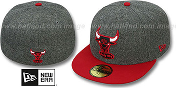 Bulls 2T MELTON-BASIC Grey-Red Fitted Hat by New Era