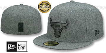Bulls BLACK METAL-BADGE Melton Grey Fitted Hat by New Era