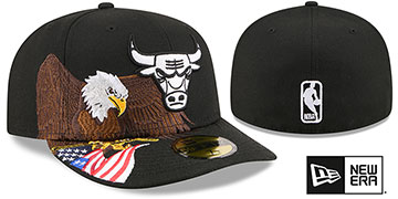 Bulls PRE-CURVED AMERICAN EAGLE Black Fitted Hat by New Era