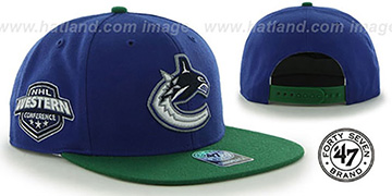 Canucks SURE-SHOT SNAPBACK Royal-Green Hat by Twins 47 Brand