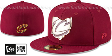 Cavaliers GOLD STATED METAL-BADGE Burgundy Fitted Hat by New Era