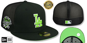 Dodgers 100TH ANNIVERSARY 'MESH-BACK SIDE-PATCH' Black-Green Fitted Hat by New Era