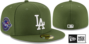 Dodgers BACK2BACK WORLD SERIES CHAMPIONS Olive-White Fitted Hat by New Era