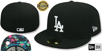 Dodgers 'BLACK FLORAL-BOTTOM' Black Fitted Hat by New Era